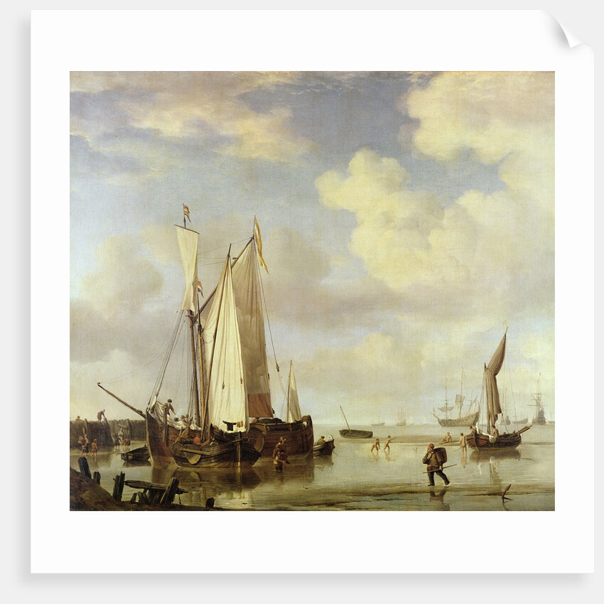 Dutch Vessels Inshore and Men Bathing, 1661 by Willem van de the Younger Velde