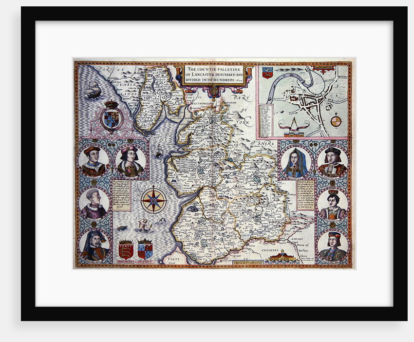 Map of Lancaster divided into hundreds, 1610 by English School