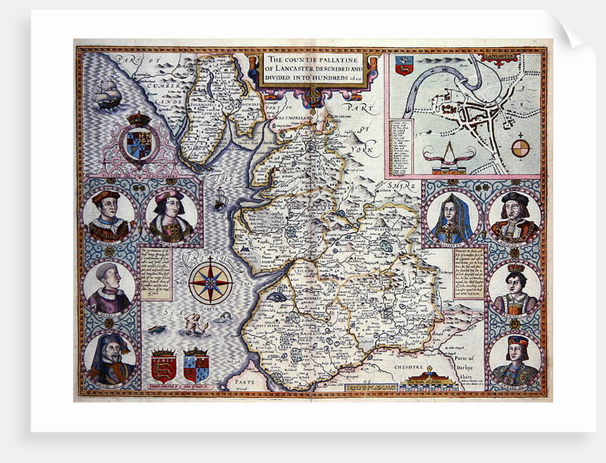 Map of Lancaster divided into hundreds, 1610 by English School