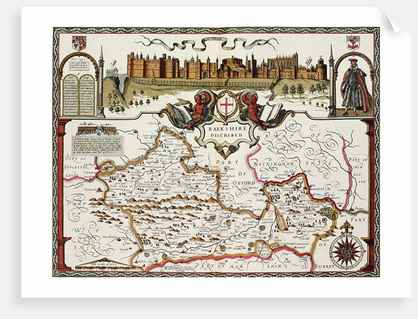 Berkshire, engraved by Jodocus Hondius from John Speed's Theatre of the Empire of Great Britain, pub. by John Sudbury and George Humble, 1611-12 by John Speed
