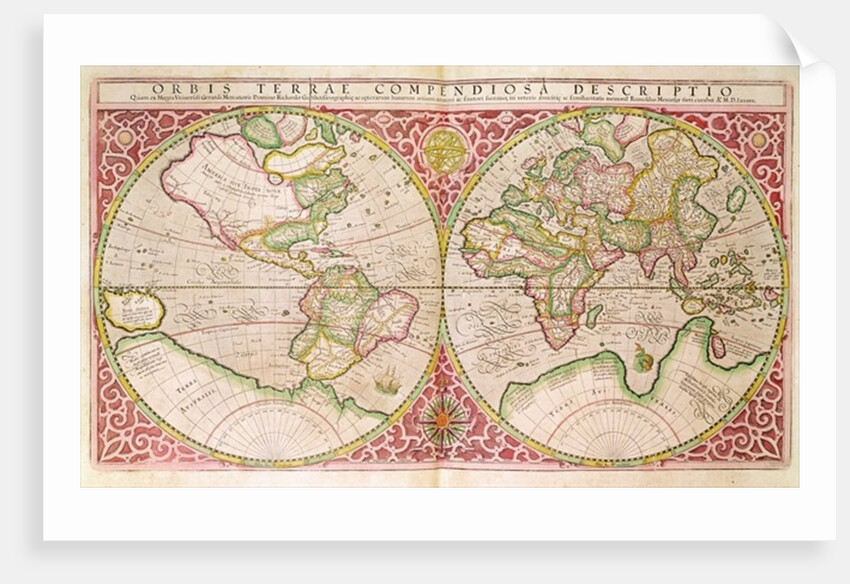 Double Hemisphere World Map, 1587 by Gerardus Mercator
