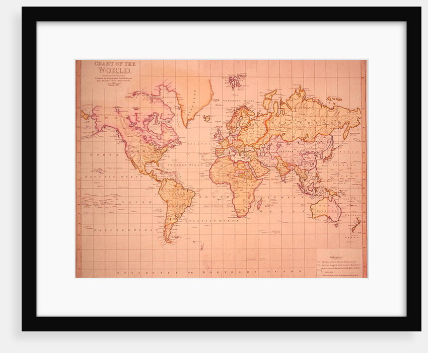 Chart of the World, printed at the Lithographic Establishment, Horse Guards, 1821 by James the Elder Wyld