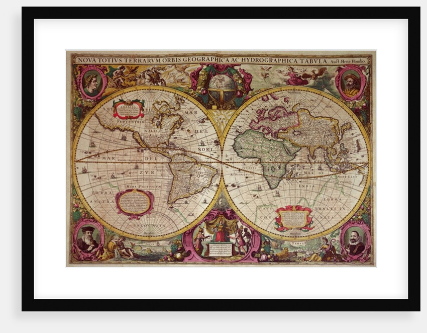 A New Land and Water Map of the Entire Earth, 1630 by Henricus Hondius