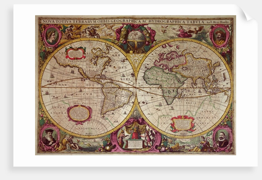 A New Land and Water Map of the Entire Earth, 1630 by Henricus Hondius