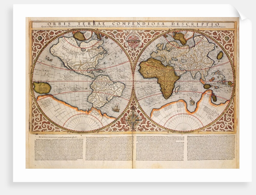 Double Hemisphere World Map, 1587 by Gerardus Mercator