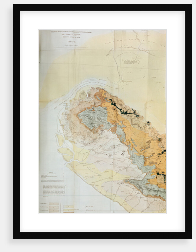 Geological Map of the Kutch region of India, Geological Survey of India 1868-69 by English School