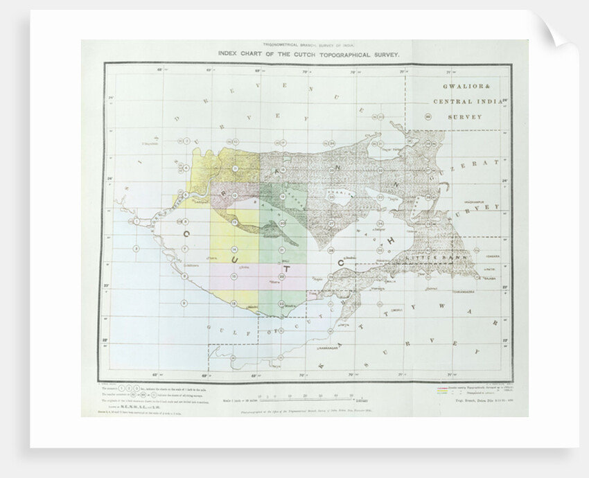 Index Chart of the Cutch Topographical Survey by the Trigonometrical Branch, Survey of India, Dehra Dun, November, 1881 by English School