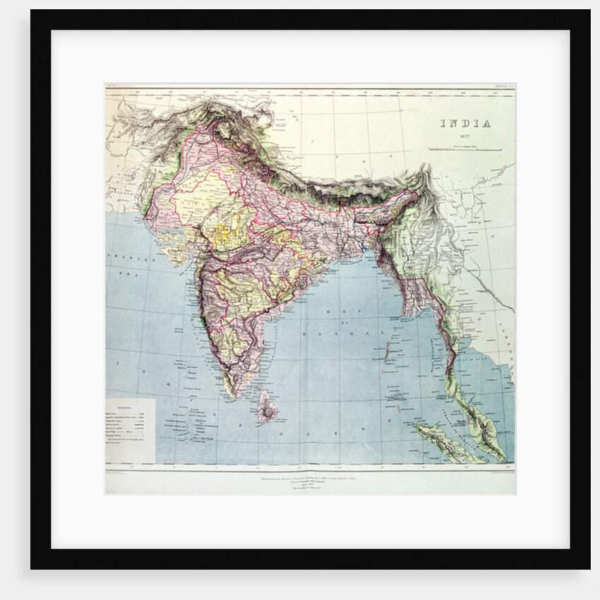 Map of India, published under the direction of Colonel H.R. Thuillier, R.E., Surveyor General of India, 1877 by English School