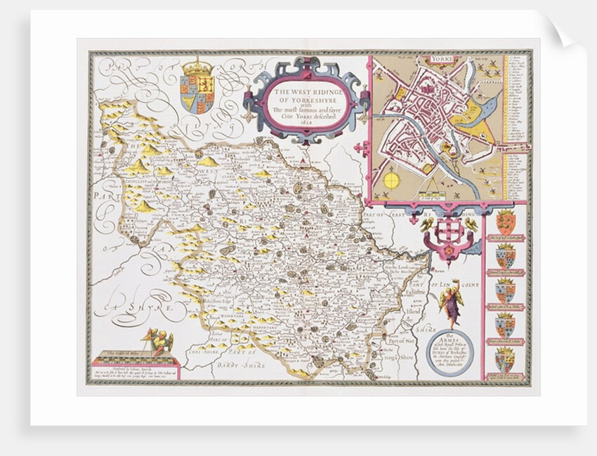 The West Ridinge of Yorkeshyre, engraved by Jodocus Hondius from John Speed's 'Theatre of the Empire of Great Britain', 1611-12 by John (after) Speed