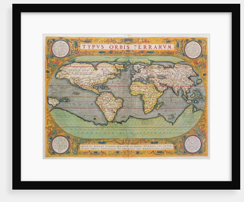 Typus Orbis Terrarum, map of the world, from Ortelius's 'Theatrum Orbis Terrarum', Antwerp, 1570 by Abraham Ortelius
