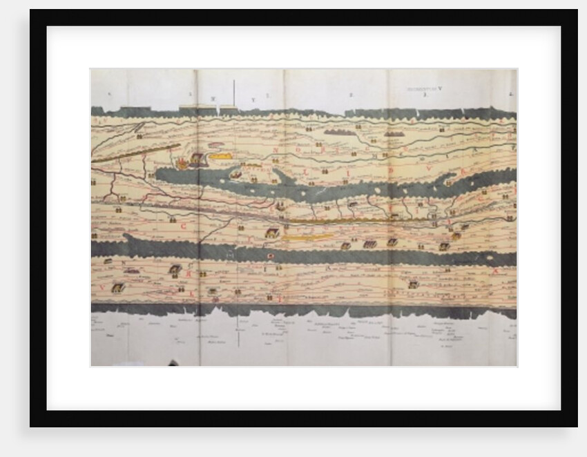 Part of the Tabula Peutingeriana, an illustrated itinerarium of the road network in the Roman EmpireDetail of Italy from the Peutinger map copy by Anonymous