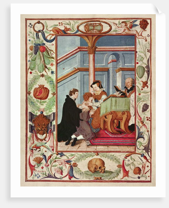 Mary Tudor touches a scrofulous boy by English School