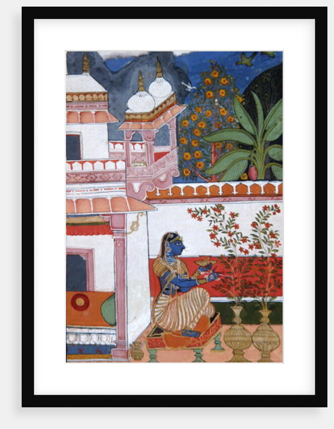 A lady picking flowers from a pot, Bundi, Rajasthan, Rajput School, c.1680, by Indian School