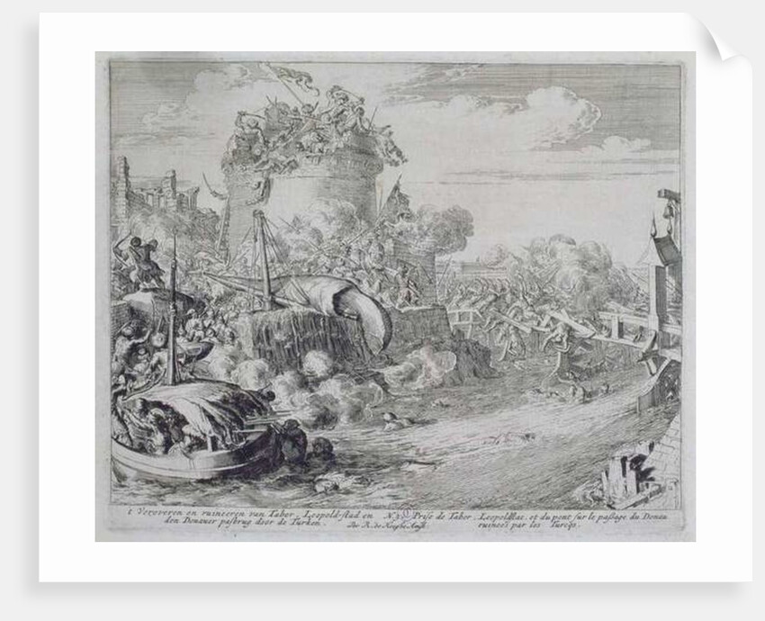 Vienna Print Cycle, Conquering Tabor Island on the Outskirts of Leopoldstadt, 1683 by Romeyn de Hooghe