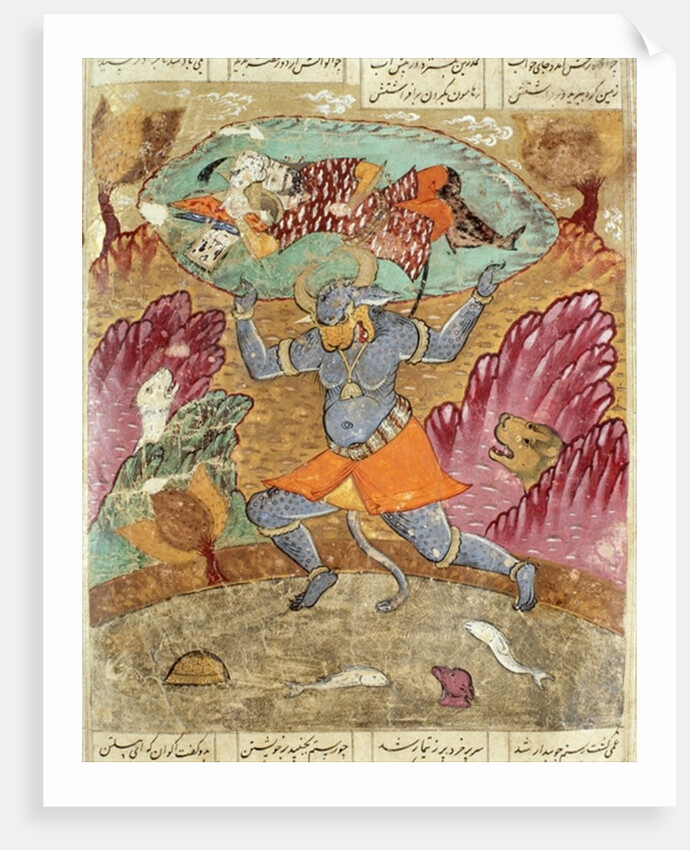Rostam carried by Akwan-Diwa by Persian School
