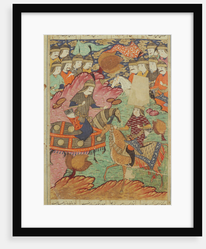 Duel on horseback between Rostam and Afrasiab by Persian School