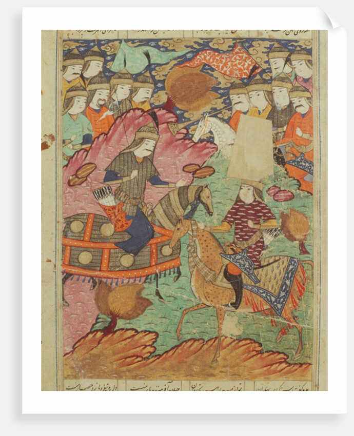 Duel on horseback between Rostam and Afrasiab by Persian School