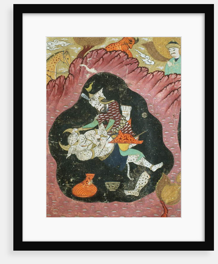 Rostam killing the White Demon in a cave by Persian School