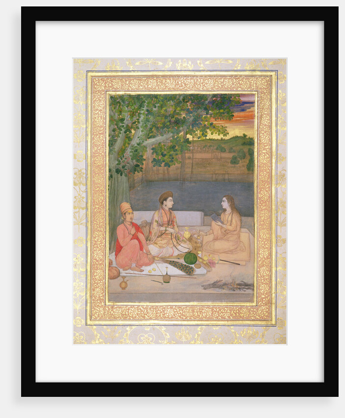 A woman with her maids in rural gardens, late 17th century by Persian School