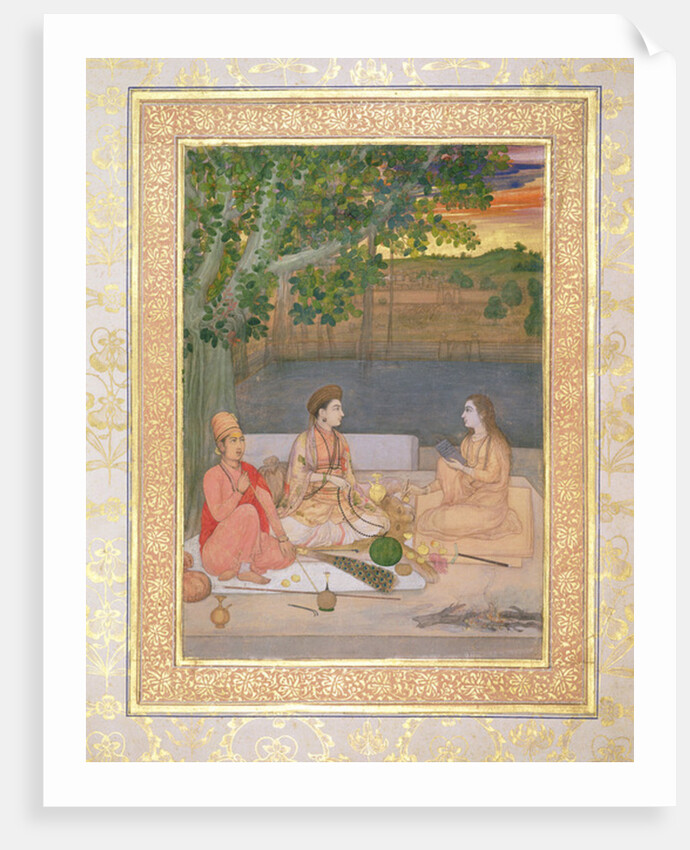 A woman with her maids in rural gardens, late 17th century by Persian School