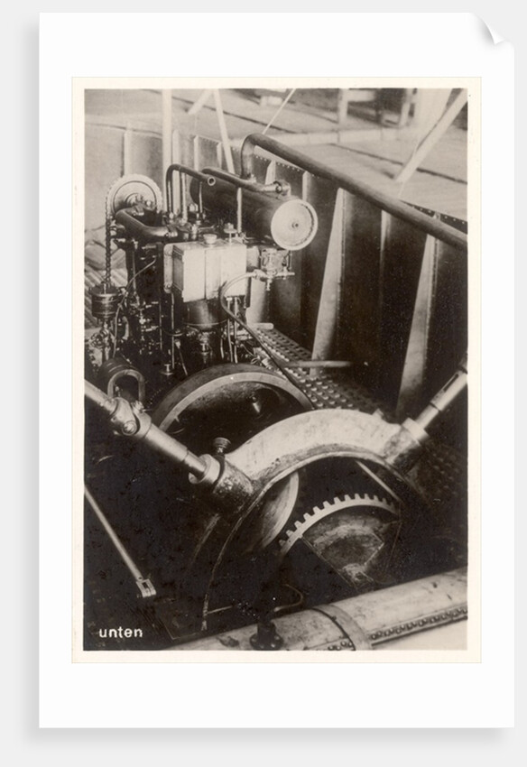 One of the 14 ps Daimler motors of the prototype airship Zeppelin LZ1, Friedrichshafen, 1900 by German Photographer