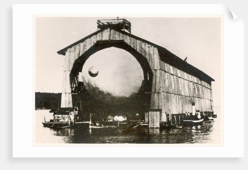 The prototype airship Zeppelin LZ1 in floating hangar in the Bay of Manzell, Lake Constance, Friedrichshafen, 1900 by German Photographer