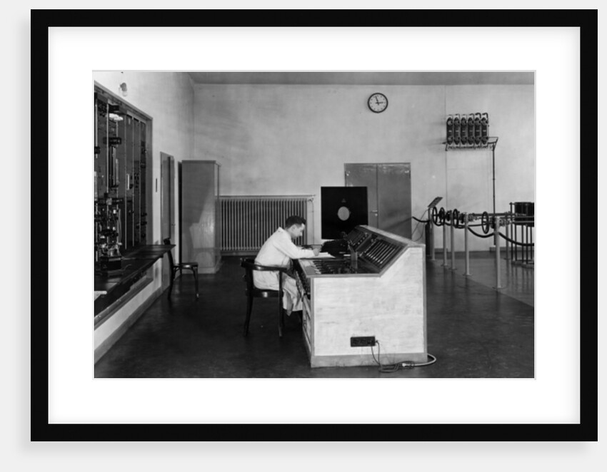 Control desk of a transmission facility in Hamburg, c.1934, by German Photographer