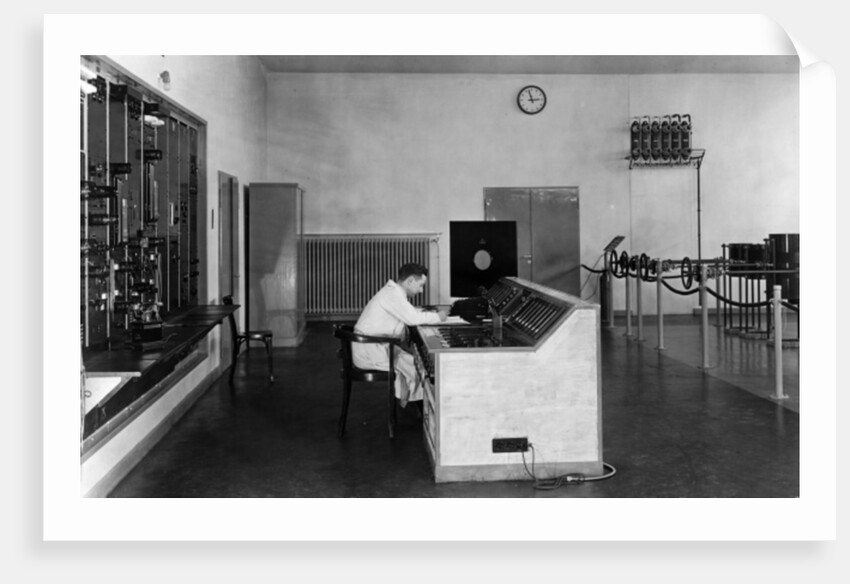 Control desk of a transmission facility in Hamburg, c.1934, by German Photographer