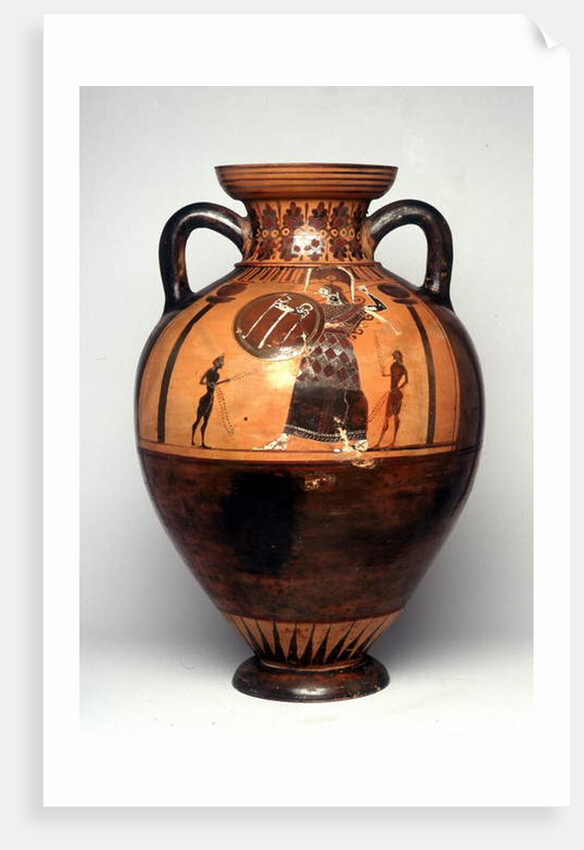 Black figure vase depicting Athena brandising a shield and spear, 550 BC by Greek school