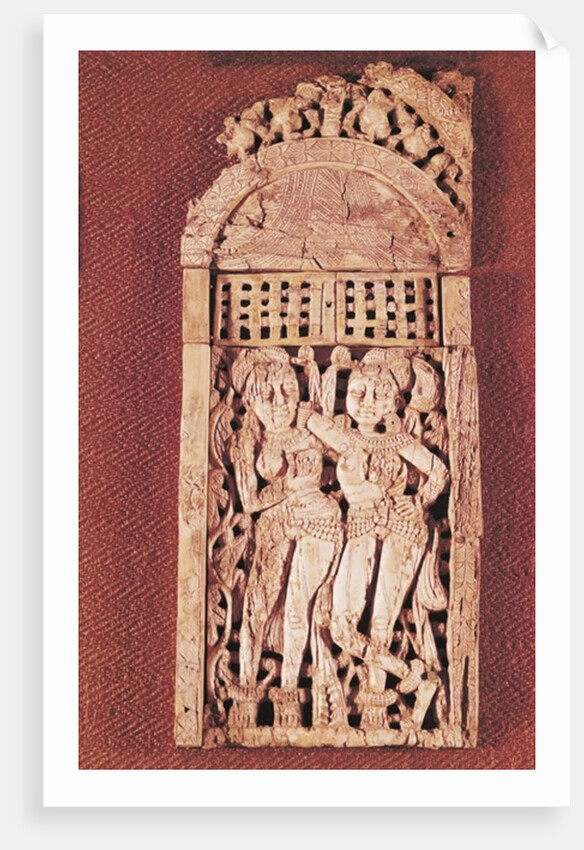 Carved Indian plaque depicting two female figures under a torana by School Afghan