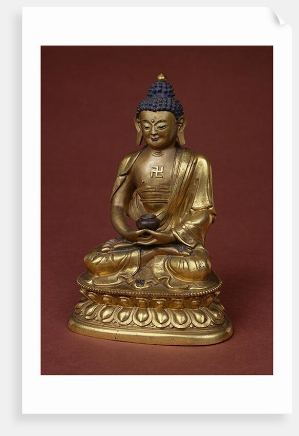 Buddha Amitayus seated in meditation holding the vase of nectar in his lap by Tibetan School