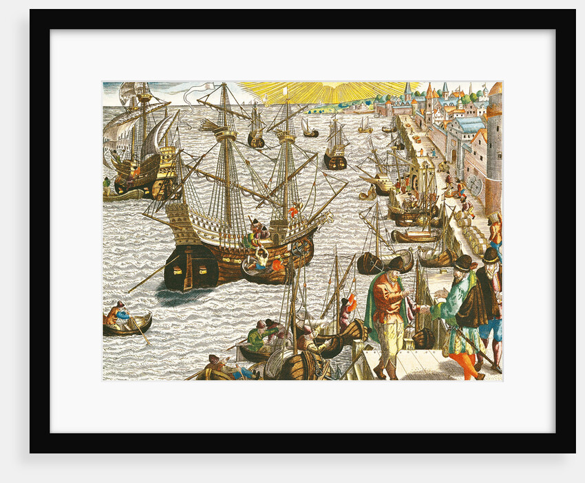 Departure from Lisbon for Brazil, the East Indies and America by Theodor de Bry