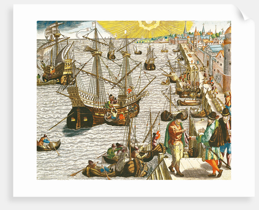 Departure from Lisbon for Brazil, the East Indies and America by Theodor de Bry
