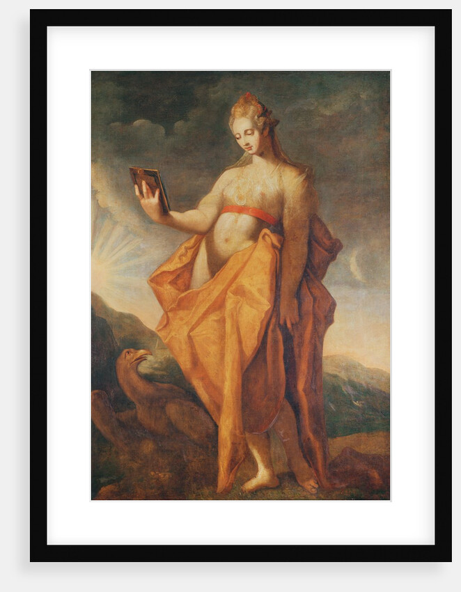 Leto, pregnant with the twins Artemis and Apollo, with the eagle of Zeus at her feet by Hendrik Goltzius