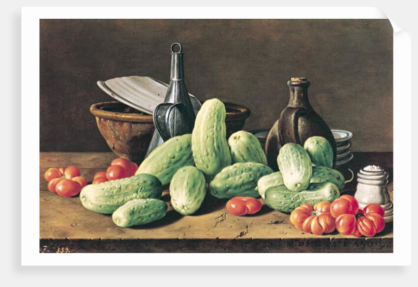 Still Life with Cucumbers and Tomatoese, 18th century by Luis Egidio Menendez or Melendez