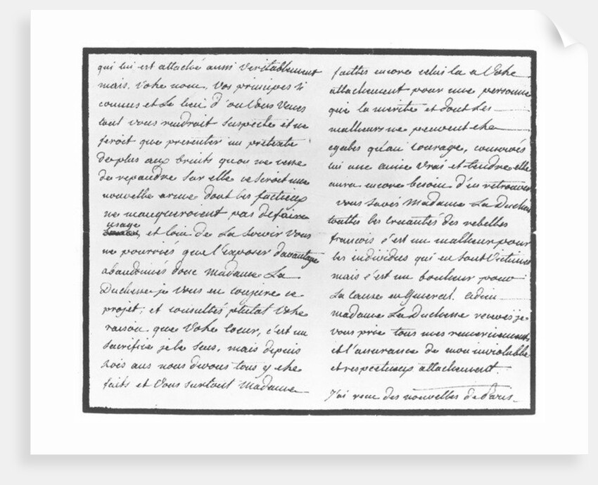 Letter from Hans Axel von Fersen to Marie Antoinette, 1792 by Swedish School