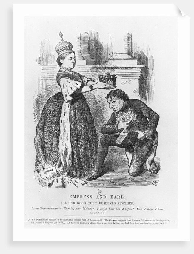 Disraeli given a peerage by Queen Victoria in 1876 by John Tenniel