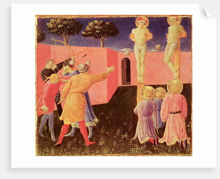 The Crucifixion and Stoning of SS. Cosmas and Damian, predella from the Annalena Altarpiece, 1434 by Fra Angelico