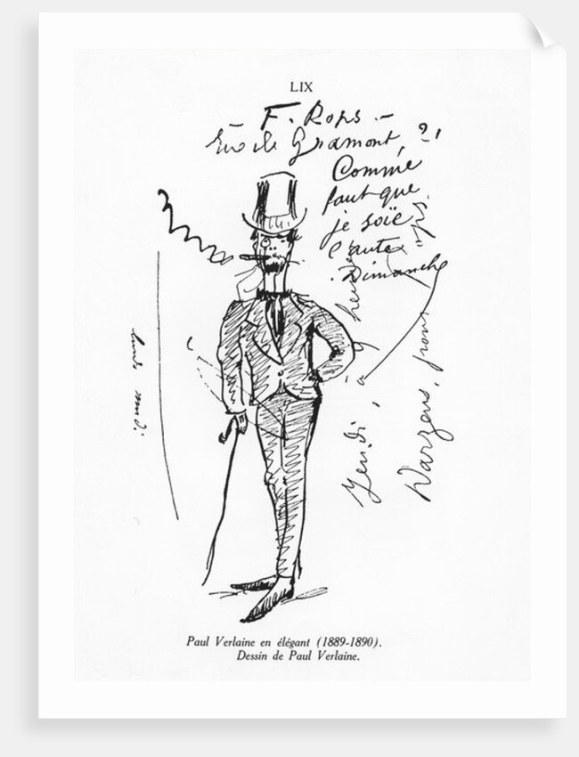 Self portrait of Paul Verlaine, elegant, 1889-90 by Paul Verlaine