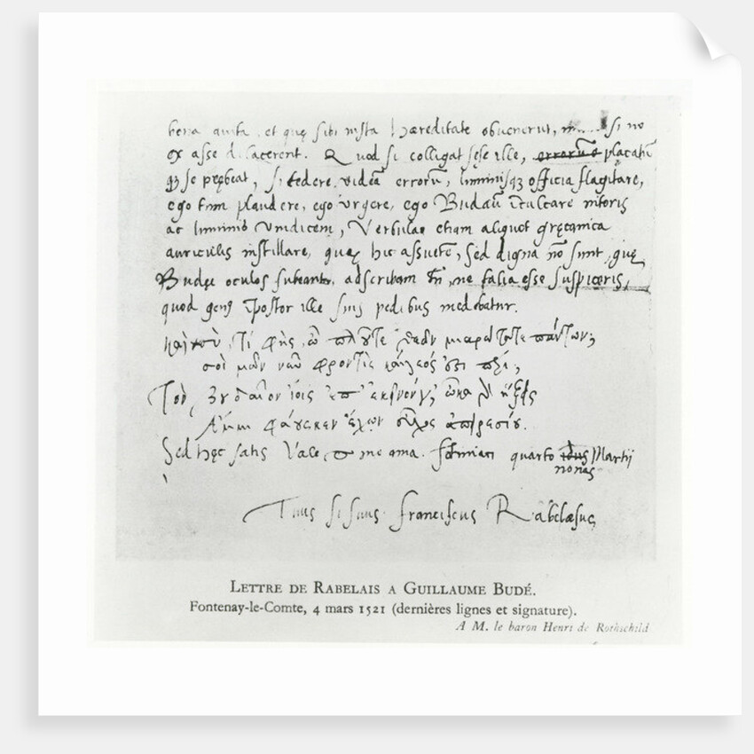 Letter from François Rabelais to Guillaume Budé dated 4 March 1521 by French School