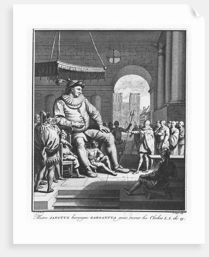 Master Janotus harangues Gargantua to give back the bells by Pierre Tanje