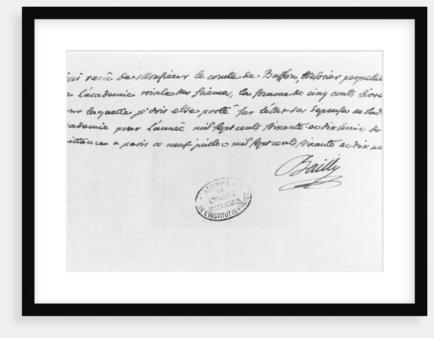 Letter from Jean-Sylvain Bailly sent in 1779 by French School