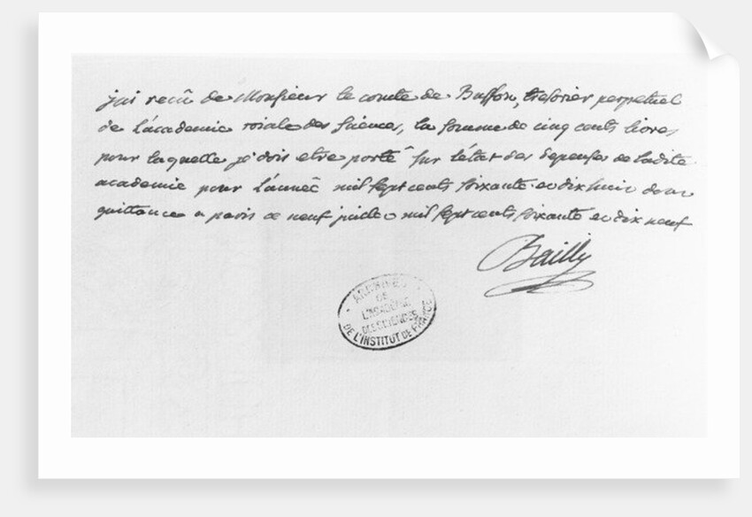 Letter from Jean-Sylvain Bailly sent in 1779 by French School