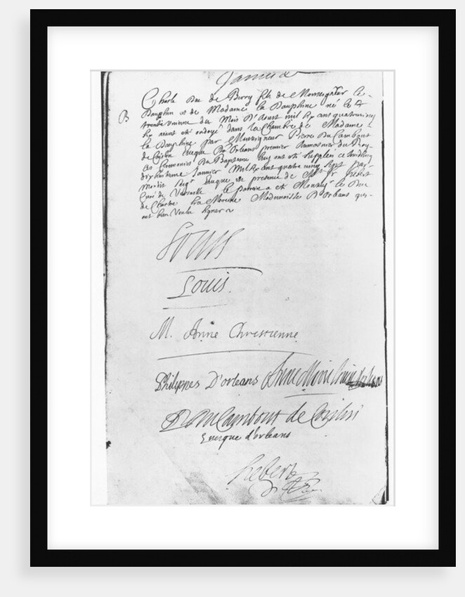 Act of Baptism of Charles, Duc de Berry, 18 January 1687 by French School