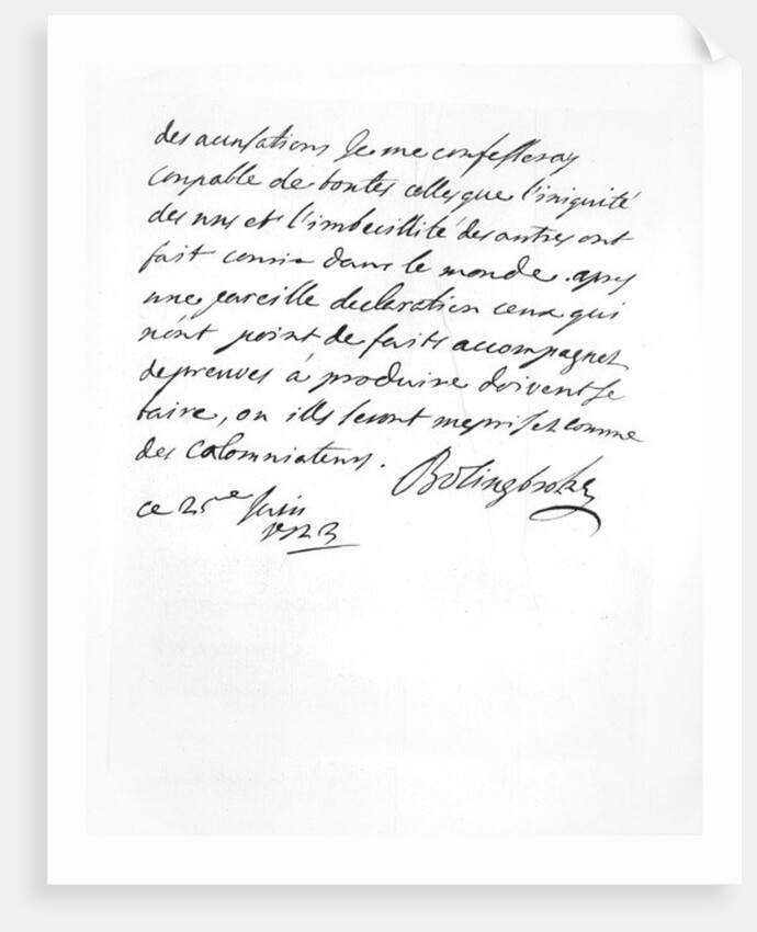 Letter sent by Lord Bolingbroke to the Abbé Alari by English School