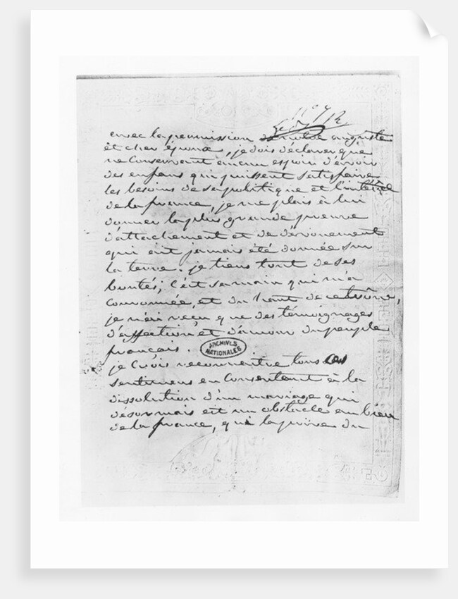 Letter from Empress Josephine giving her consent to the annulment of her marriage to Napoleon, 1809 by French School