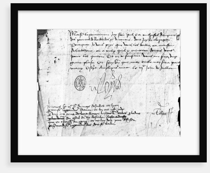 Signature of Louis XI on a letter to the Governor of Anjou, dated 3 July 1472 by French School