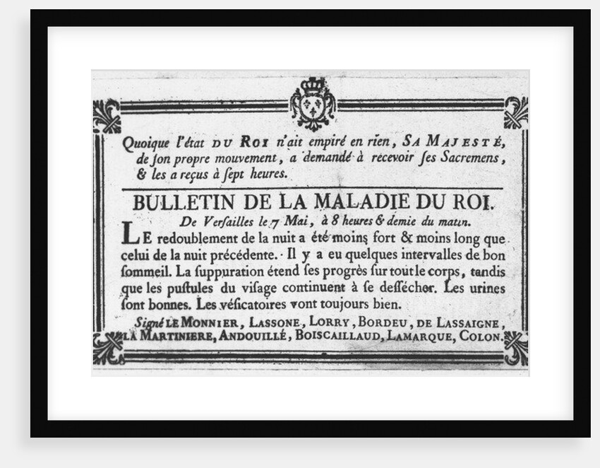 Medical bulletin about the illness of Louis XV by French School