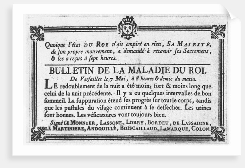 Medical bulletin about the illness of Louis XV by French School