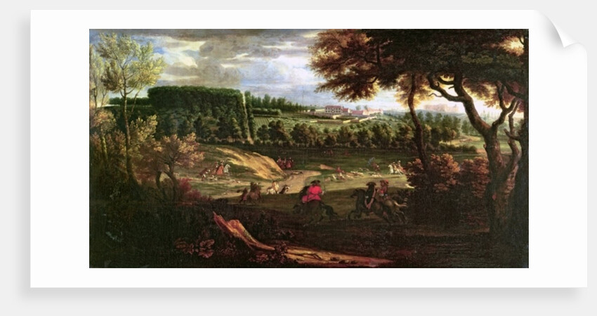 Louis XIV Hunting at Marly with a a View of Chateau Vieux de Saint Germain by Pierre-Denis (attr.to) Martin